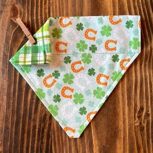 Handmade- L - Reversible Pet Bandana - Slips over collar - St Patty’s Day